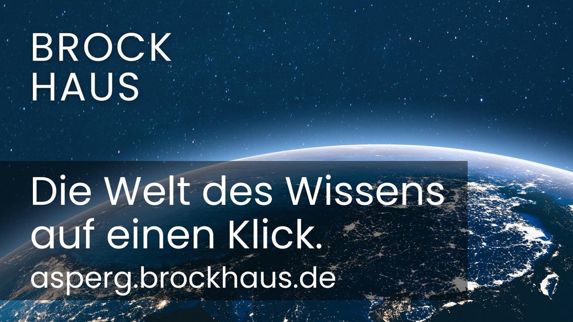 Fotografie der Erde, davor Text: Brockhaus, Die Welt des Wissens auf einen Klick. asperg.brockhaus.de