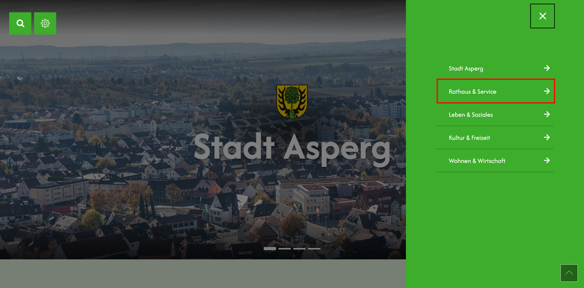 Hauptmenüpunkt Rathaus und Service