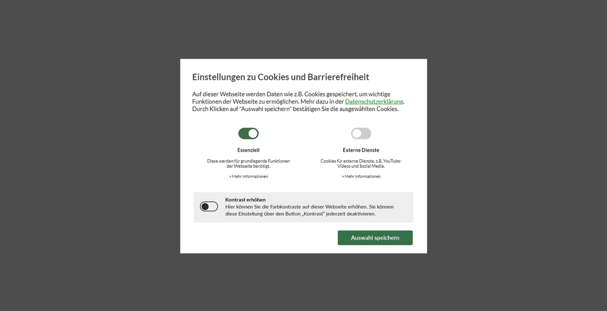 Einstellungen zu Cookies und Barrierefreiheit